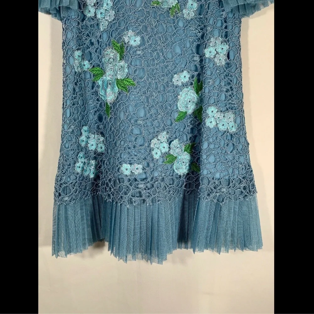 NEW $248 Tadashi Shoji Kids Bella Blossom Lace Dress Blue [Girls SZ‎ 6 ] #G369